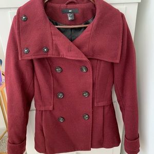 H&M Maroon Pea Coat Size 2